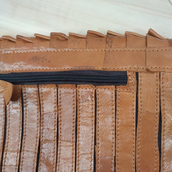 Akira Black Label Tan Leather Ruffled Clutch Purse w/Strap Small - Picture 9 of 13